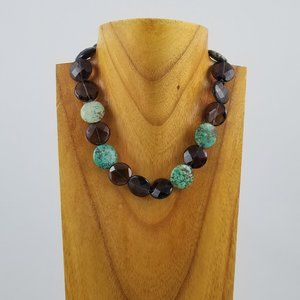 Green Turquoise and Smokey Topaz Necklace